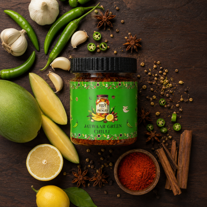 जटवार हरी मिर्च का आचार — Green Chilli Garlic Pickle